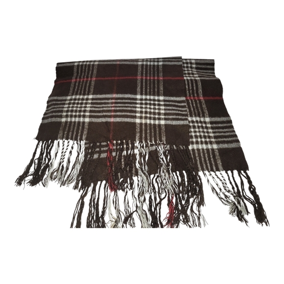 Black plaid Scotland Cashmere scarf with fringe - Picture 2 of 4